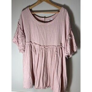 Women’s Talulah Light Pink Dress Babydoll Tunic Frayed Edge Flowy Sz L Cotton